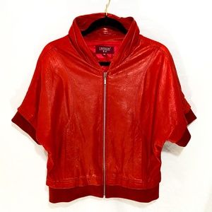 Shengni Saint Nicholas Red Sheep Leather Short Sleeve Shell Bomber M